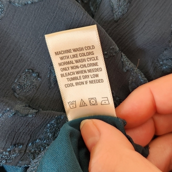 Beacon Apparel Jacquered A-Line Short Puff Sleeve Top Size L Teal Blue/G… - Picture 3 of 11